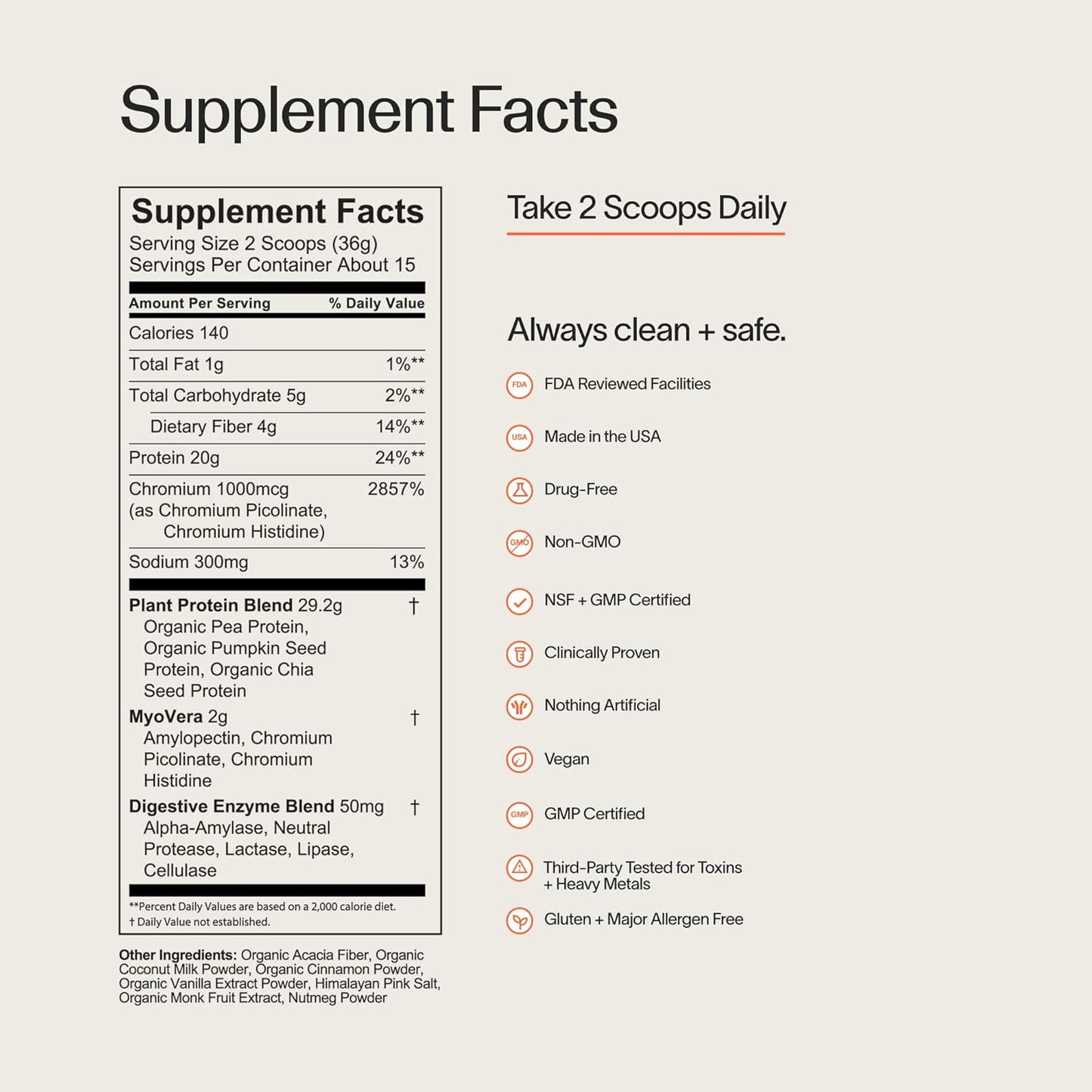 Veracity Plant-Based Protein Powder - Vanilla Cinnamon - Myovera for Smarter Protein Utilization - Organic, Sugar Free Protein for Metabolic Health - 15 Servings (20G Protein/Serving)