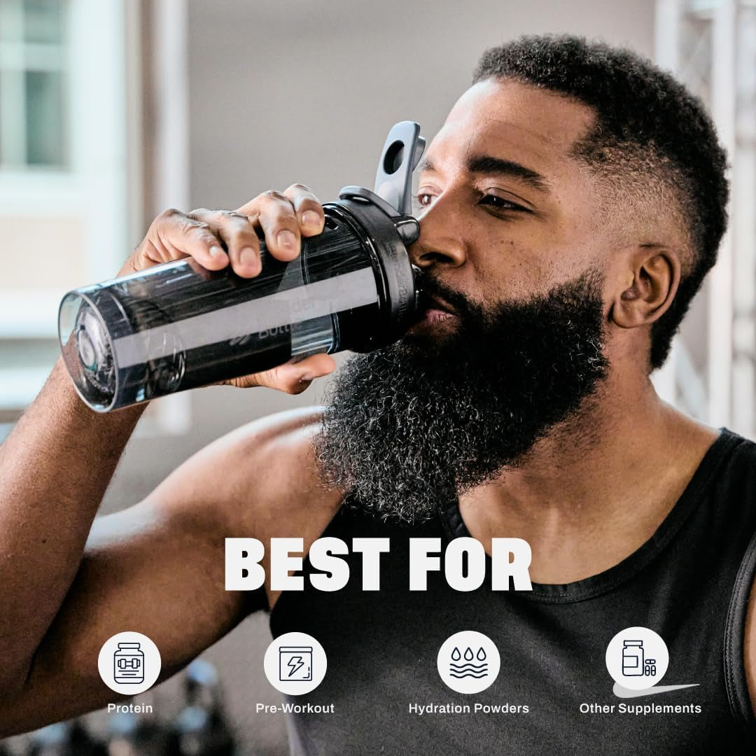 Shaker Bottle Pro Series Perfect for Protein Shakes and Pre Workout, 24-Ounce, Black