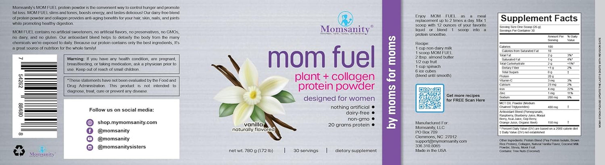 Dairy-Free Meal Replacement Protein Powder for Women - Plant & Collagen Protein Blend | 20G Protein (Vanilla)