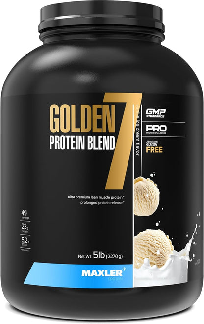 Golden 7 Protein Blend - Protein Powder for Muscle Gain & Recovery - Vanilla Protein Powder 5 Lb