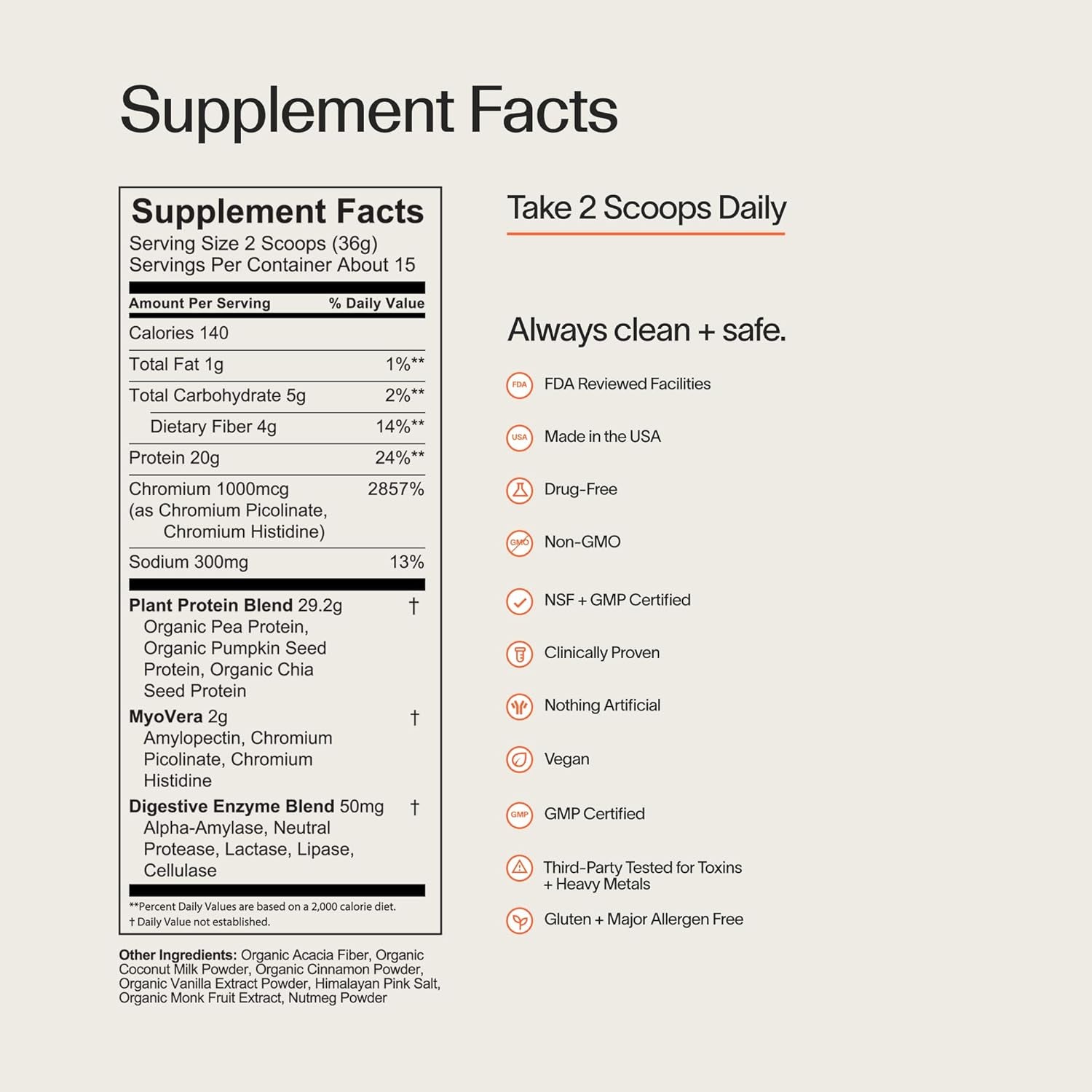 Veracity Plant-Based Protein Powder - Vanilla Cinnamon - Myovera for Smarter Protein Utilization - Organic, Sugar Free Protein for Metabolic Health - 15 Servings (20G Protein/Serving)