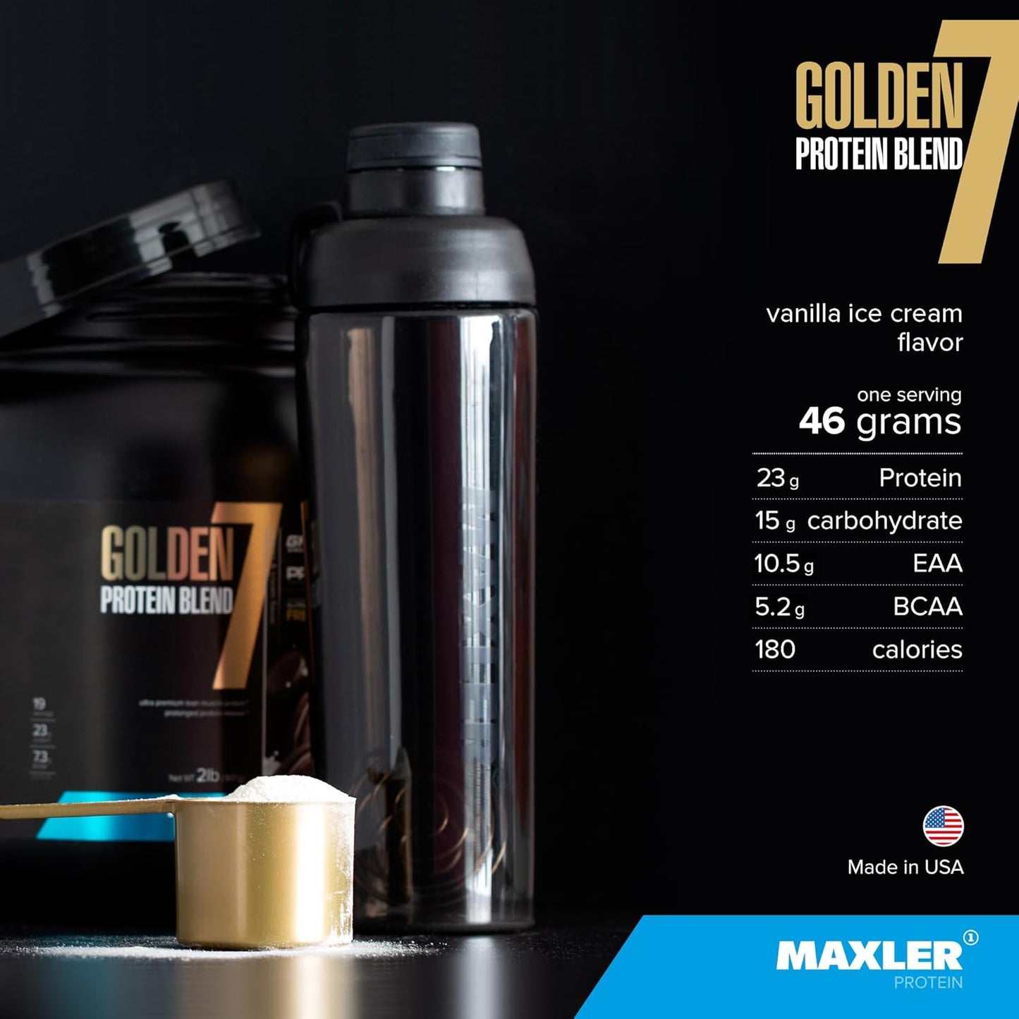 Golden 7 Protein Blend - Protein Powder for Muscle Gain & Recovery - Vanilla Protein Powder 5 Lb